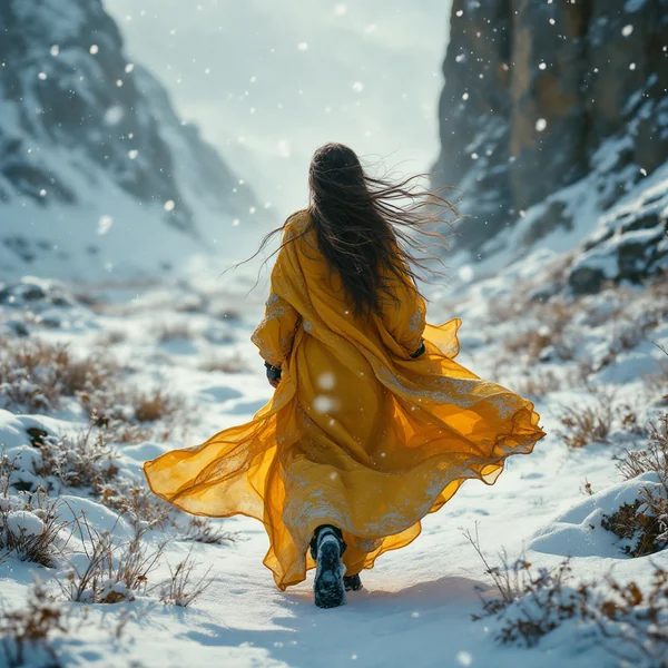Cinematic Woman in Frozen Landscape
