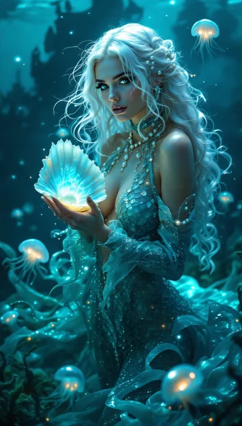 Ultra - Realistic Full - Body of Siren Woman in Ocean Abyss