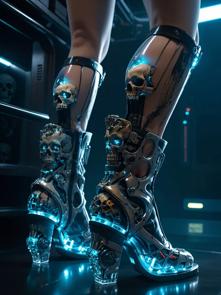 Cyberpunk Biomech Ankle Boots Close-Up