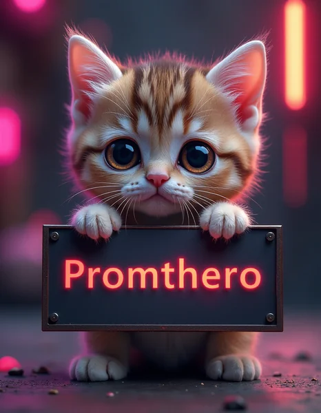 Cute Kitten Holding Futuristic Sign