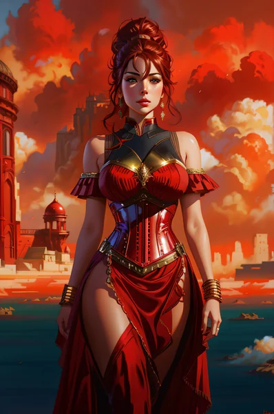 Lady in Red Fantasy Armor Portrait