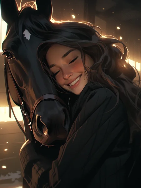 Indian Girl Hugging Horse Portrait