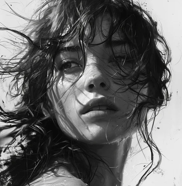 Girl Hair Covering Face Drawing