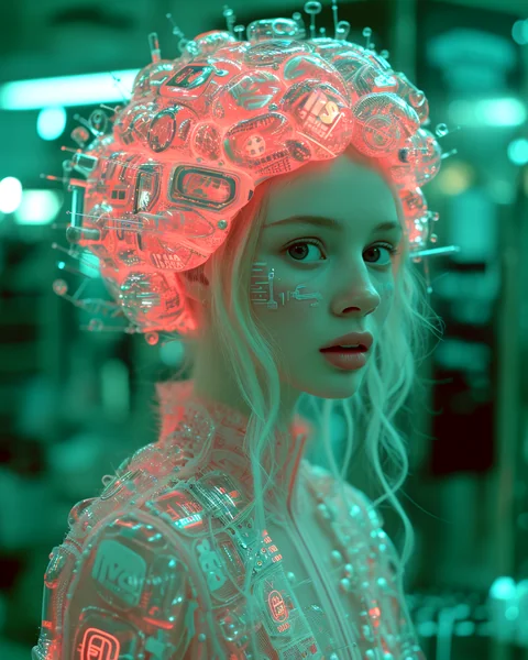 Neon Brain Fashion Editorial Portrait