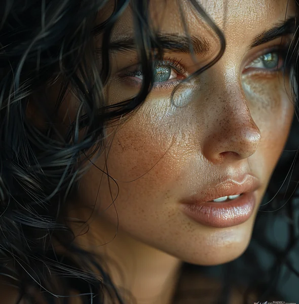 Curly Hair Model Close-Up Portrait