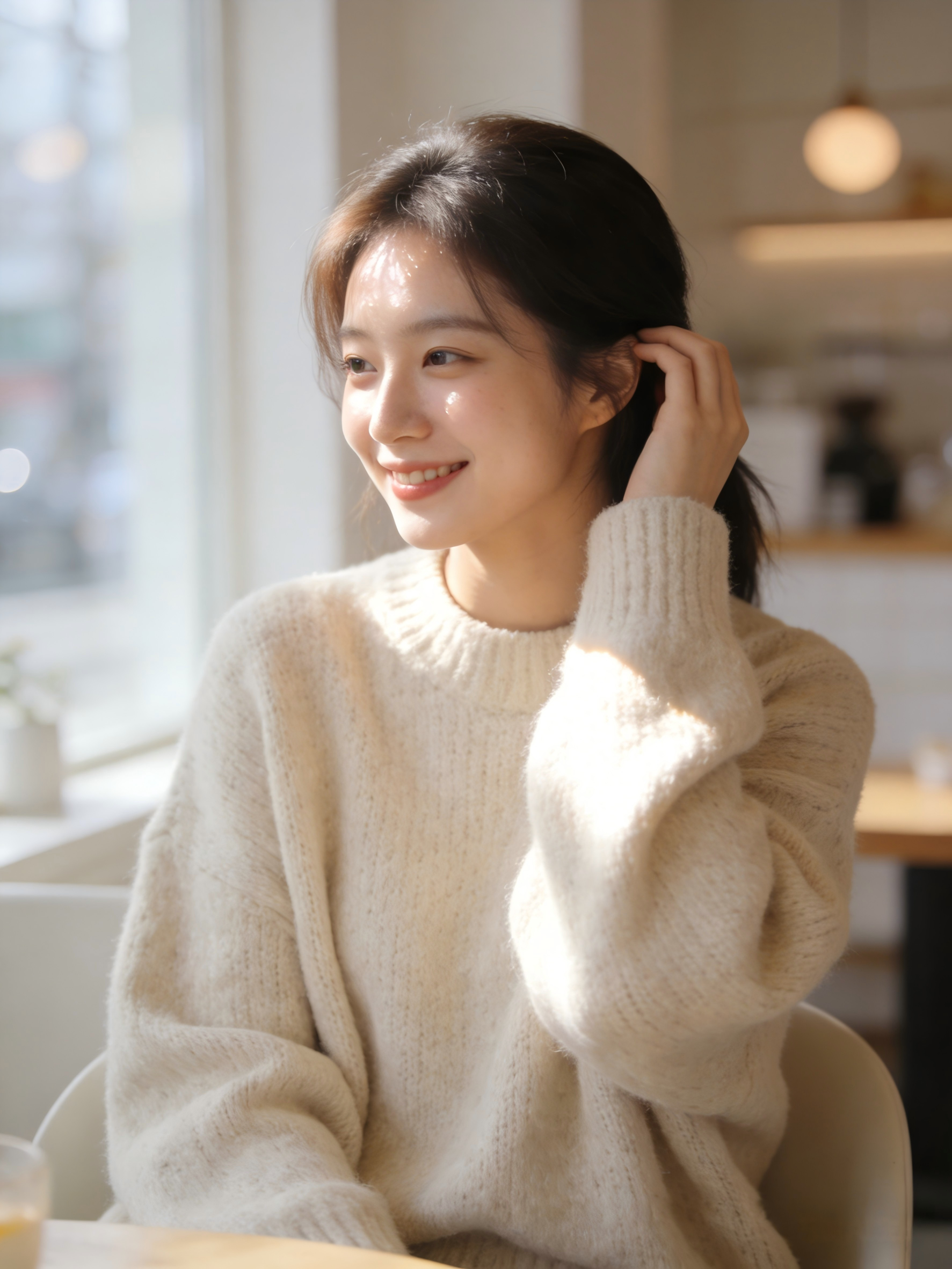 A Beautiful Korean Girl Sitting In A Minimalist Seoul...