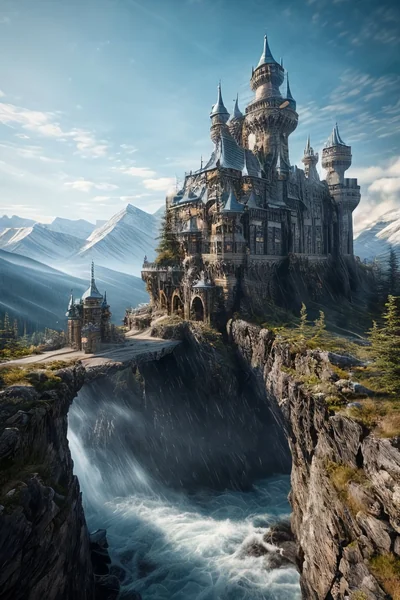 Gothic Futurism Mountain Castle