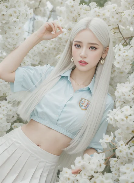 White-Haired Woman Garden Portrait