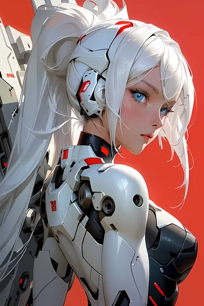 White Hair Mecha Girl Minimalism