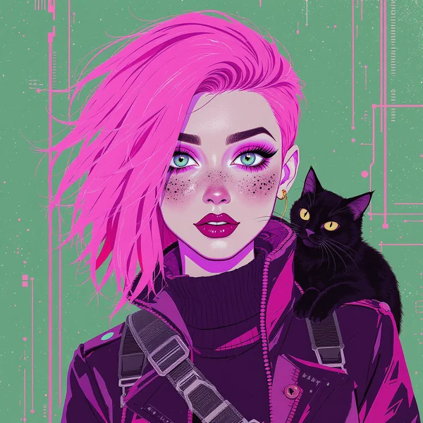 Quirky Pink Hair Girl Illustration