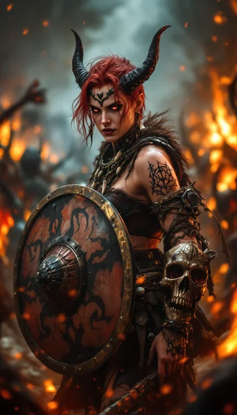 Demonic Shield Maiden Fantasy AI Art