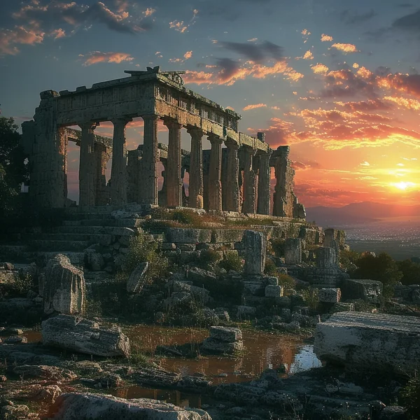 Epic Ruins Landscape at Sunset