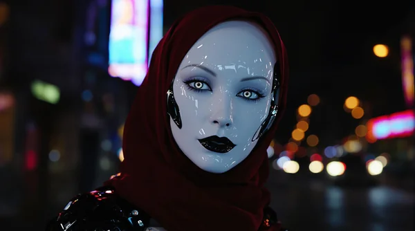 Cyberpunk Plague Doctor Android Woman