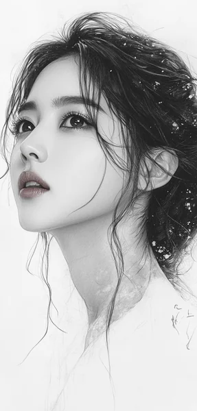 Korean Woman Black and White Sketch