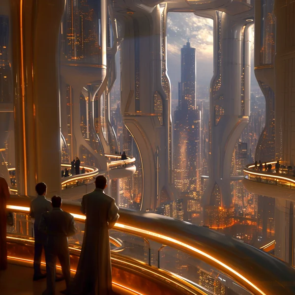 Futuristic Cityscape Oil Painting Style