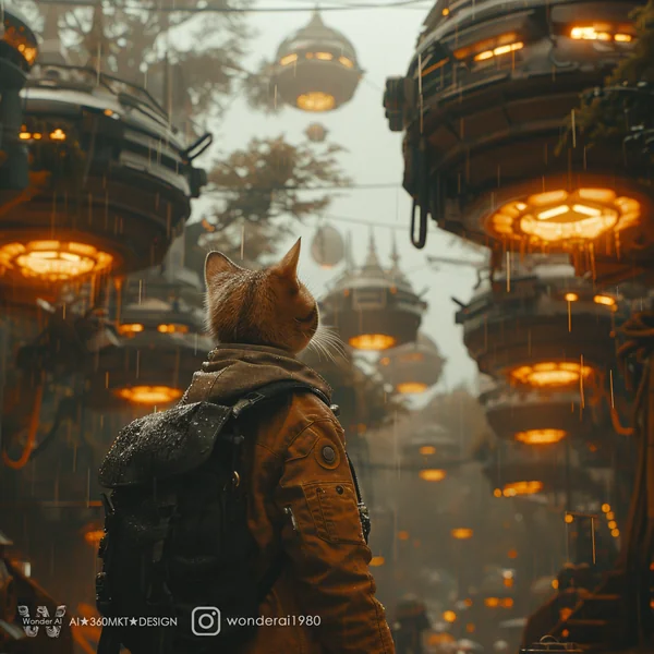 Cat in Futuristic Forest Movie Still