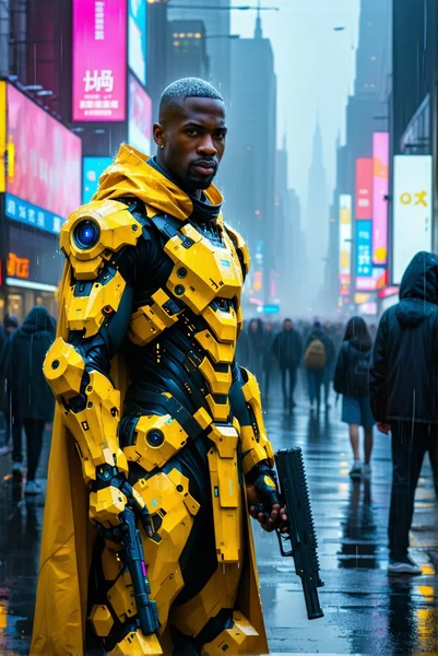 Cyberpunk Armored Warrior AI Scene