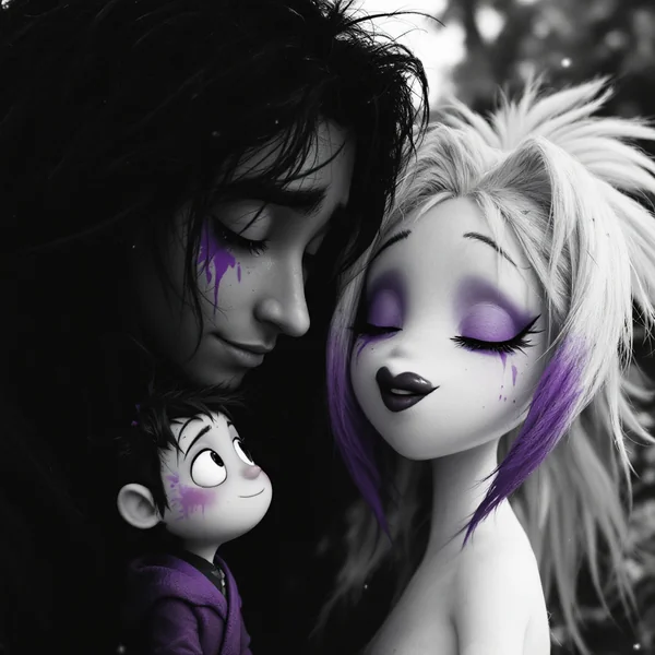Spirited Away Characters in B&W with Purple: Anime Twist