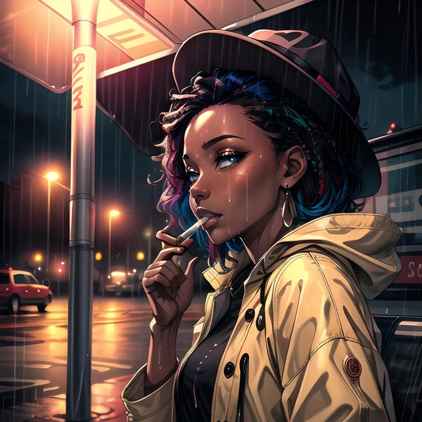 Rainy Night Noir Fashion Scene
