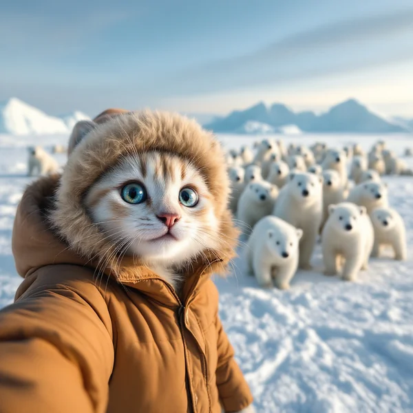 Kitten Selfie with Polar Bears