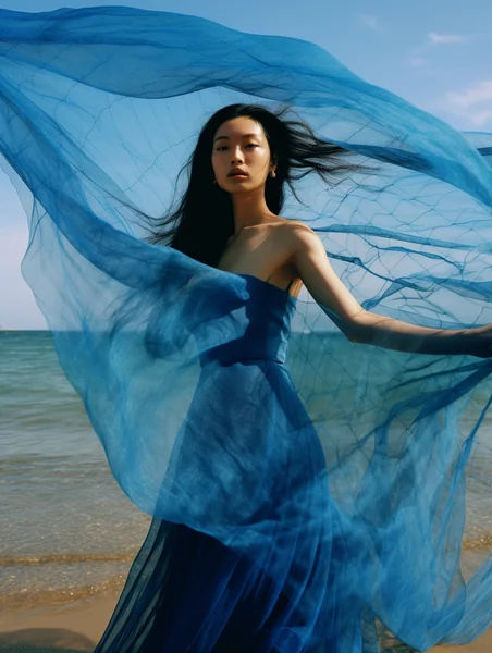 Blue Dress Woman Beach Fashion Art