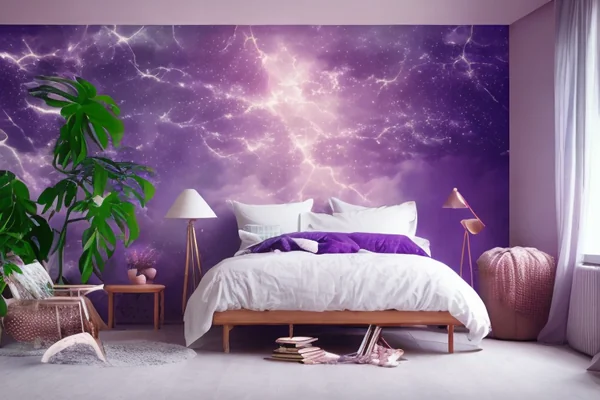 Anime - Style Aesthetic Bedroom with Night and Plants