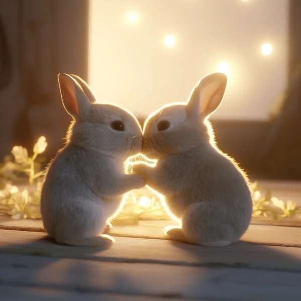 Baby Rabbits Kissing Photorealistic