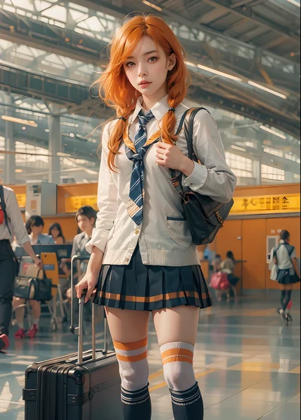 Magical Schoolgirl Airport Scene