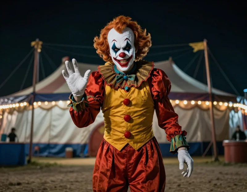 Evil Clown Circus Night Realistic Photo