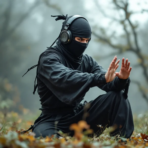 Zen Ninja Listening to Music Art