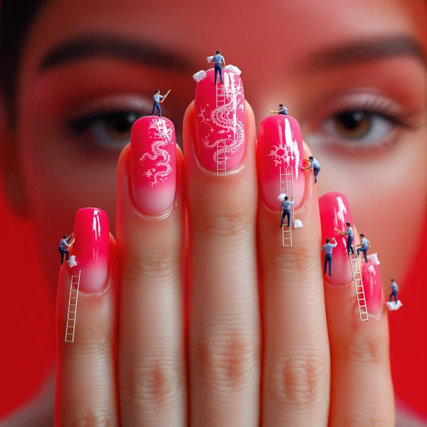 Miniature Workers Nail Art Scene