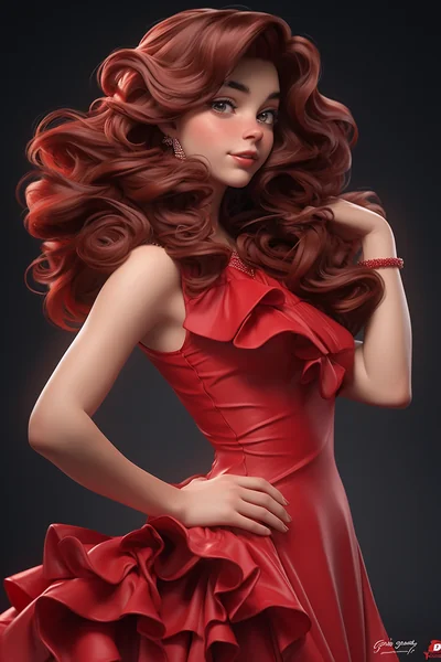 Elegant Red Gown 3D Character