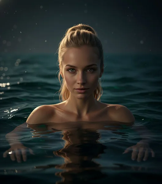 Cinematographic Portrait: Person Submerged in Ocean Waters