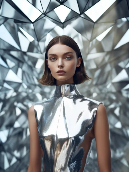Silver Dress Futuristic Fashion Portrait