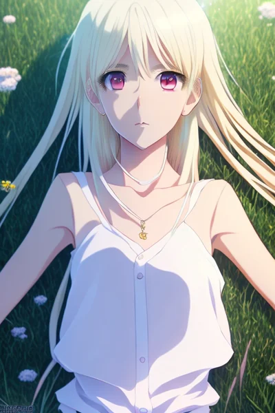 Anime Girl Lying in Grass Sunset
