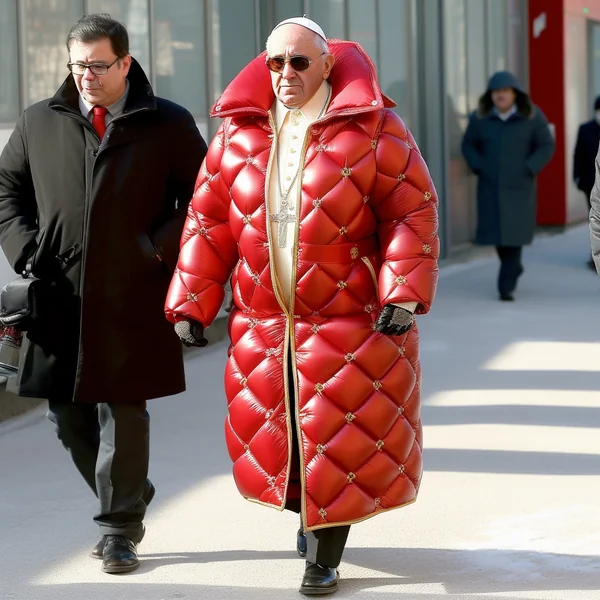 Pope in Red Puffy Jacket Artwork