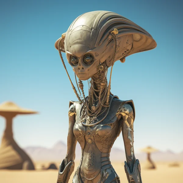 Alien Woman Walking Desert Solarpunk