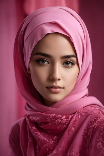 Turkish Woman Pink Hijab Portrait