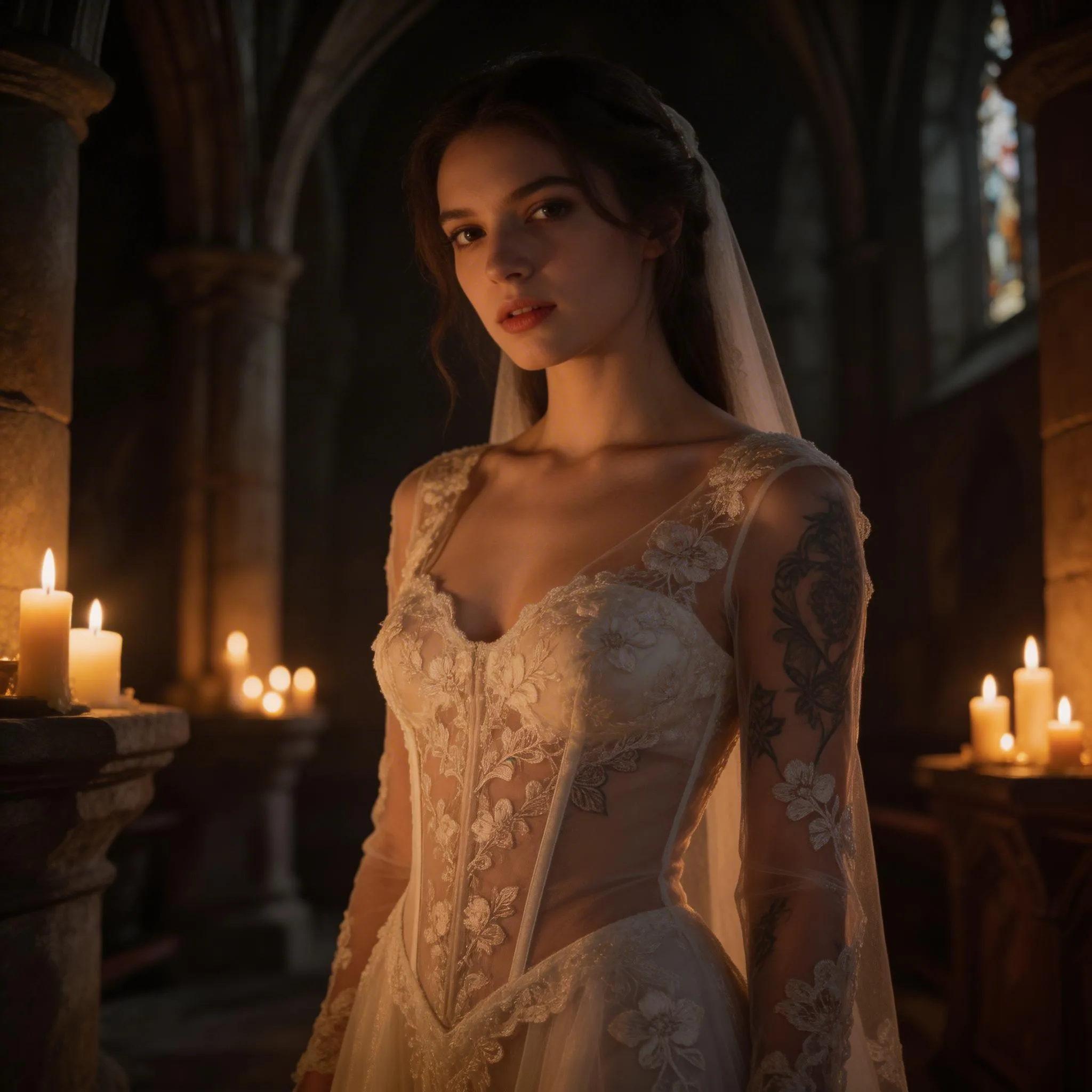 A Moody, Artistic Portrait Of A Bride Wearing A...