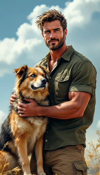 Australian Man and Dog Illustration