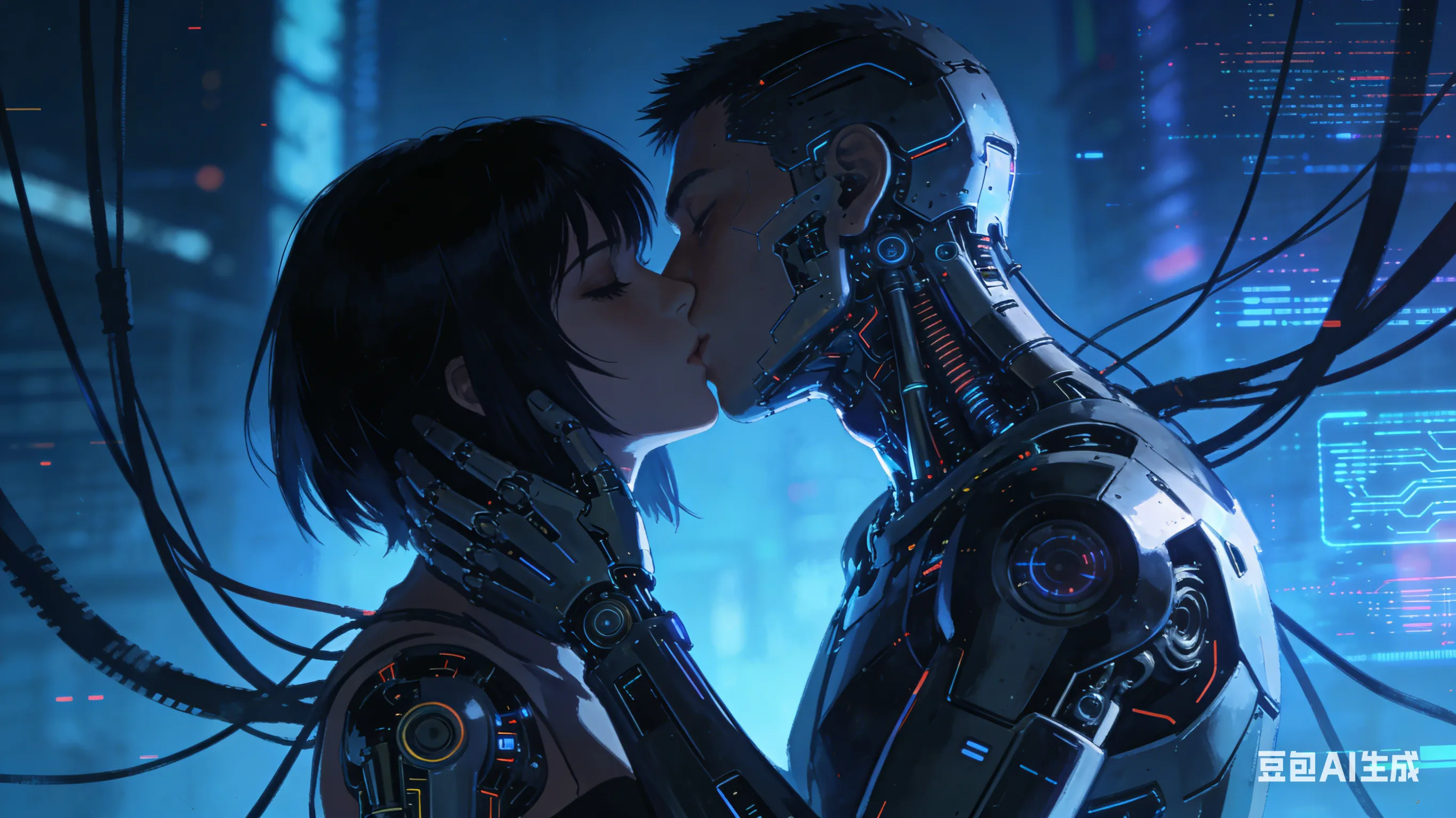 Ghost In The Shell Style, Cyborg Couple Kissing,...
