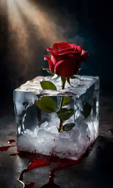 Rose Breaking Through Ice Macro