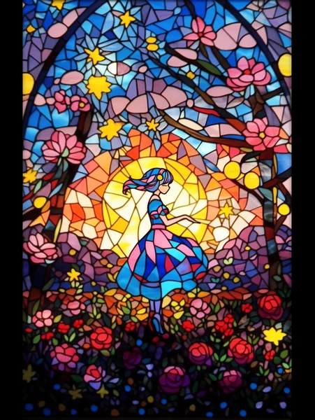 Stained Glass Dancing Woman Art