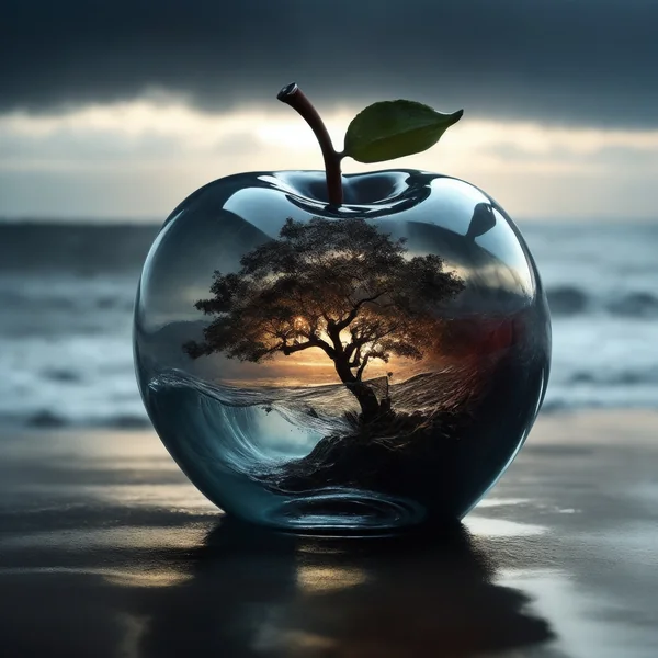 Glass Apple Double Exposure Art