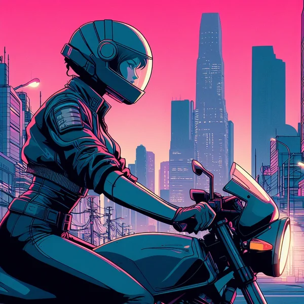 Neo Tokyo Motorcycle Anime Art