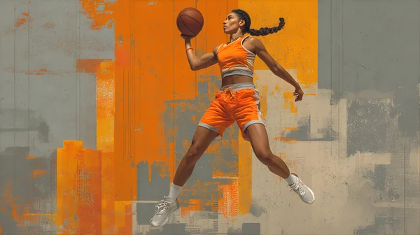 Dynamic Basketball Pose of Young Woman in Realistic - Graphic Style