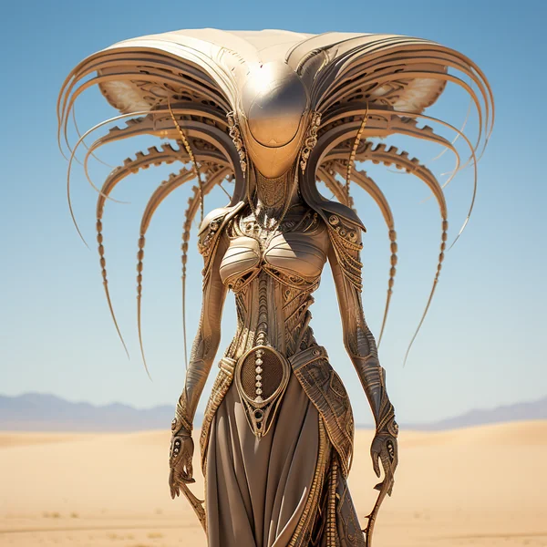 Alien Woman Walking Desert Sci‑Fi Art
