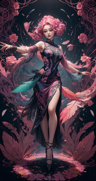 Abstract Fantasy Girl with Flowing Dress