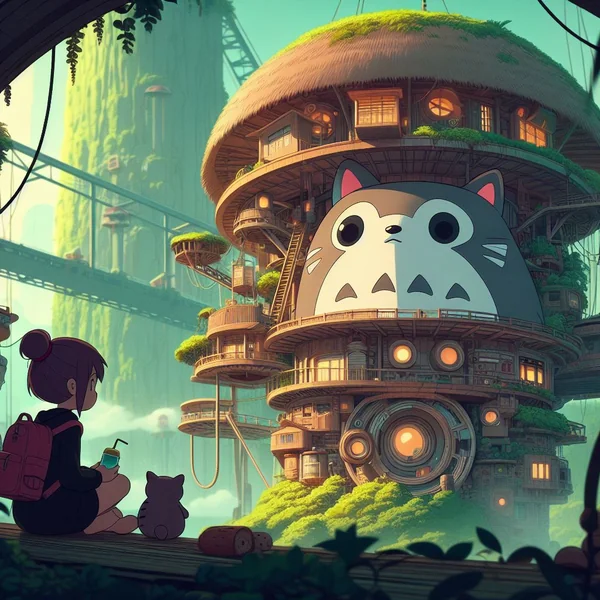 Miyazaki Style Sci-Fi Fantasy Landscape