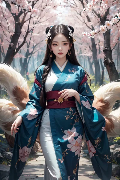 Mystical Nine-Tailed Fox Girl Art